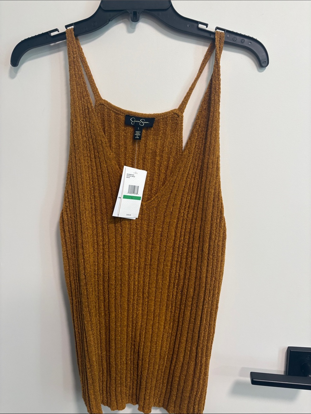 Jessica Simpson Ribbed V-Neck Tank in Mustard Brown